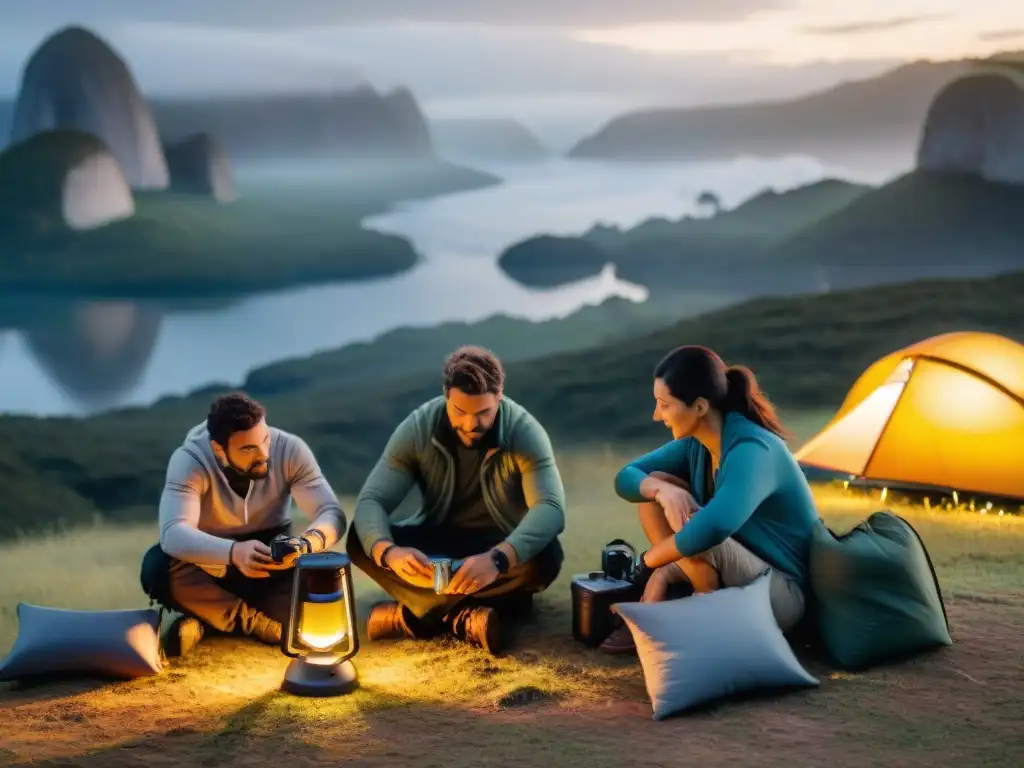 Campistas en Uruguay usan gadgets de supervivencia para camping en un escenario tech-savvy y aventurero