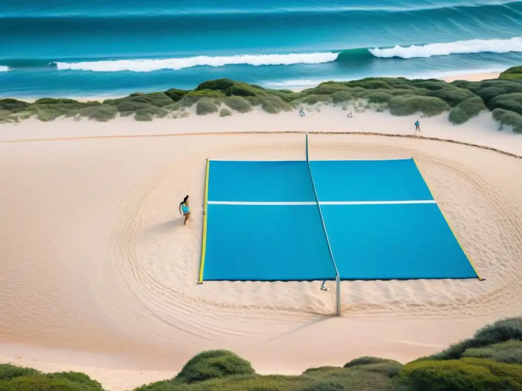 Montando campo de voleibol playa en Uruguay con entusiasmo y energía playera