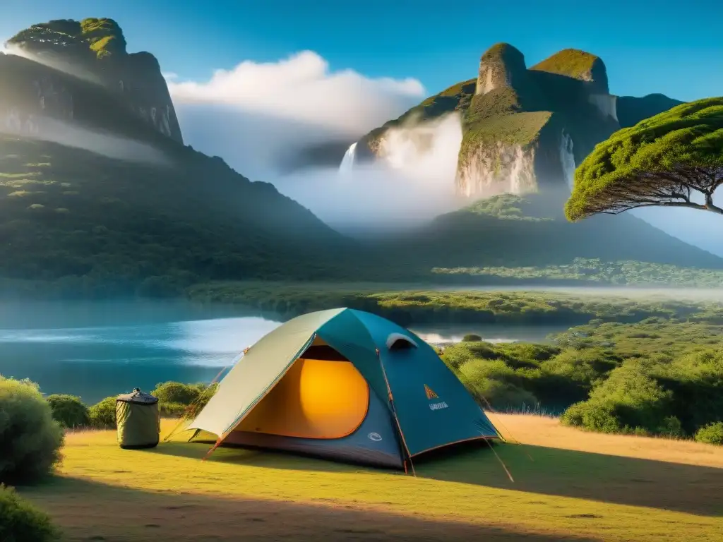 Una carpa de camping de alta gama en un paisaje natural de Uruguay