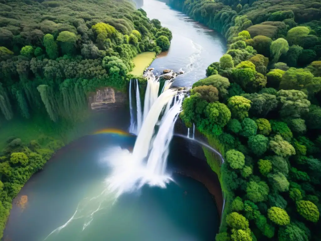 Cascadas naturales en Uruguay: Vista aérea impresionante de un paisaje exuberante con cascadas y río serpenteante