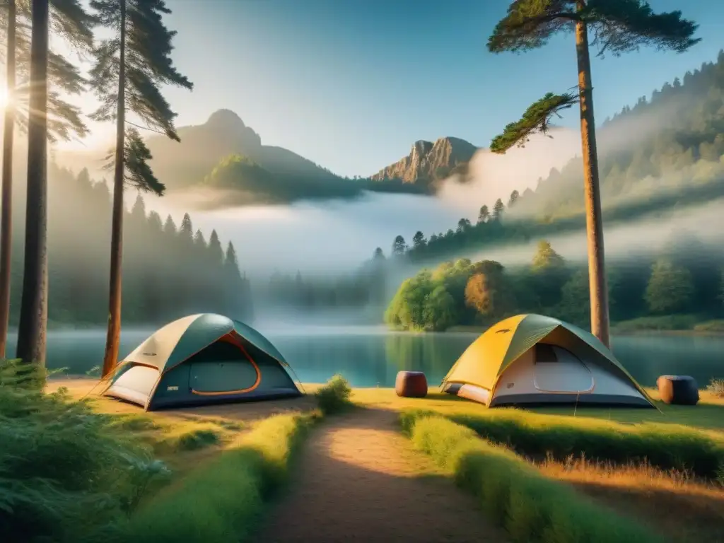 Comparativa tiendas campaña alta gama: contraste entre lujo y simplicidad en un bosque verde con dos tiendas de camping diferentes