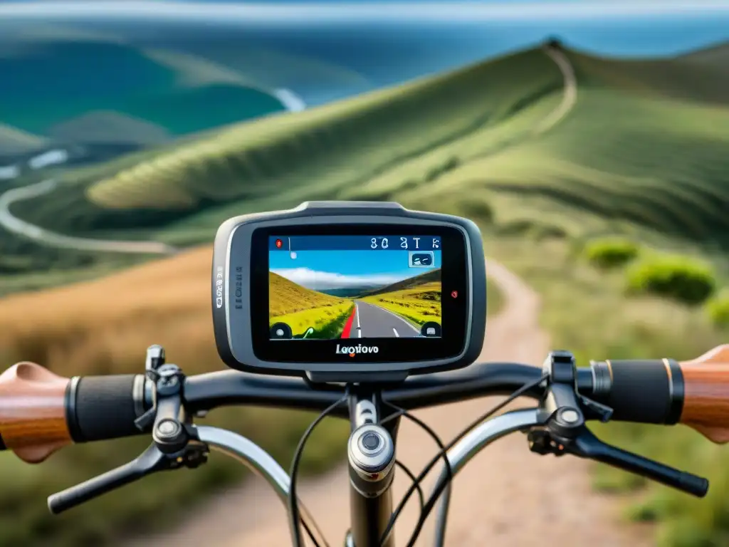 Consejos para maximizar batería GPS: Bicicleta recorriendo sendero rural en Uruguay