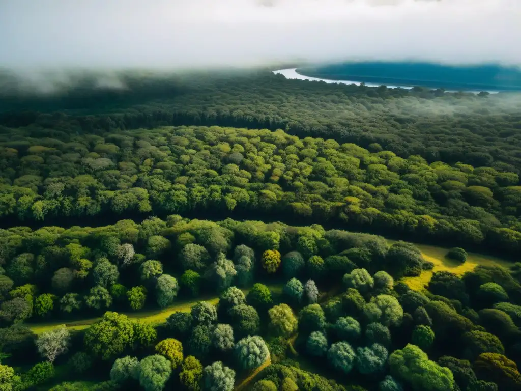 Consejos para planificación de rutas de camping en Uruguay: Bosque verde exuberante con senderos y río