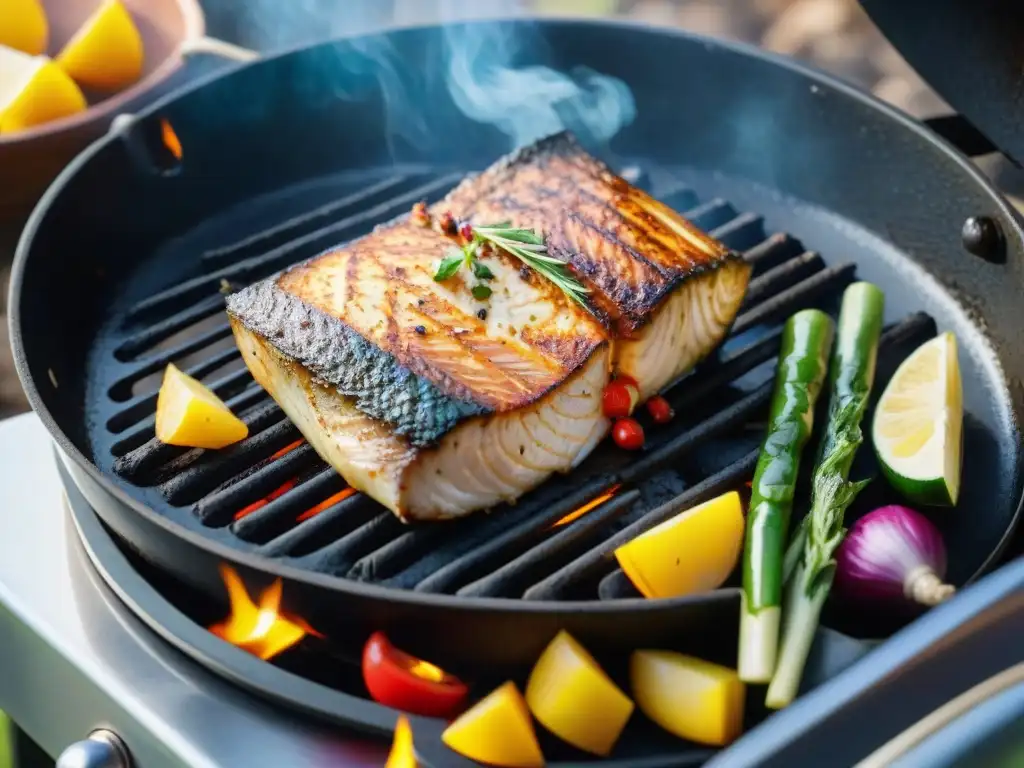 Delicioso pescado a la parrilla en ambiente de camping, con consejos para cocinar al aire libre