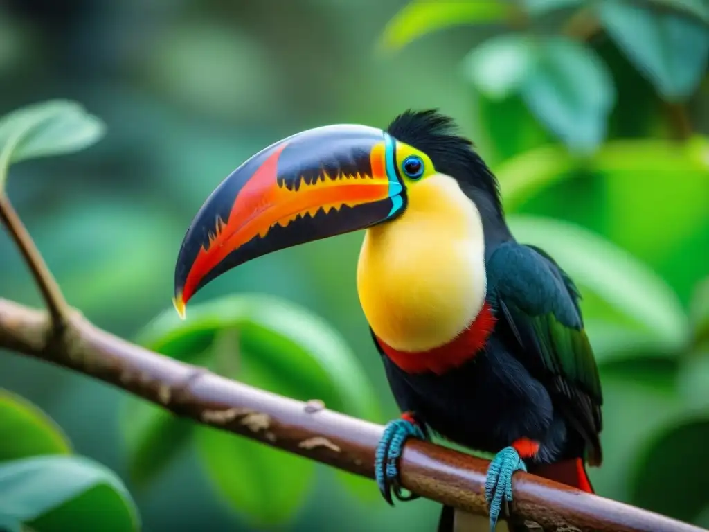 Detalle asombroso de un tucán colorido en la exuberante selva de Uruguay