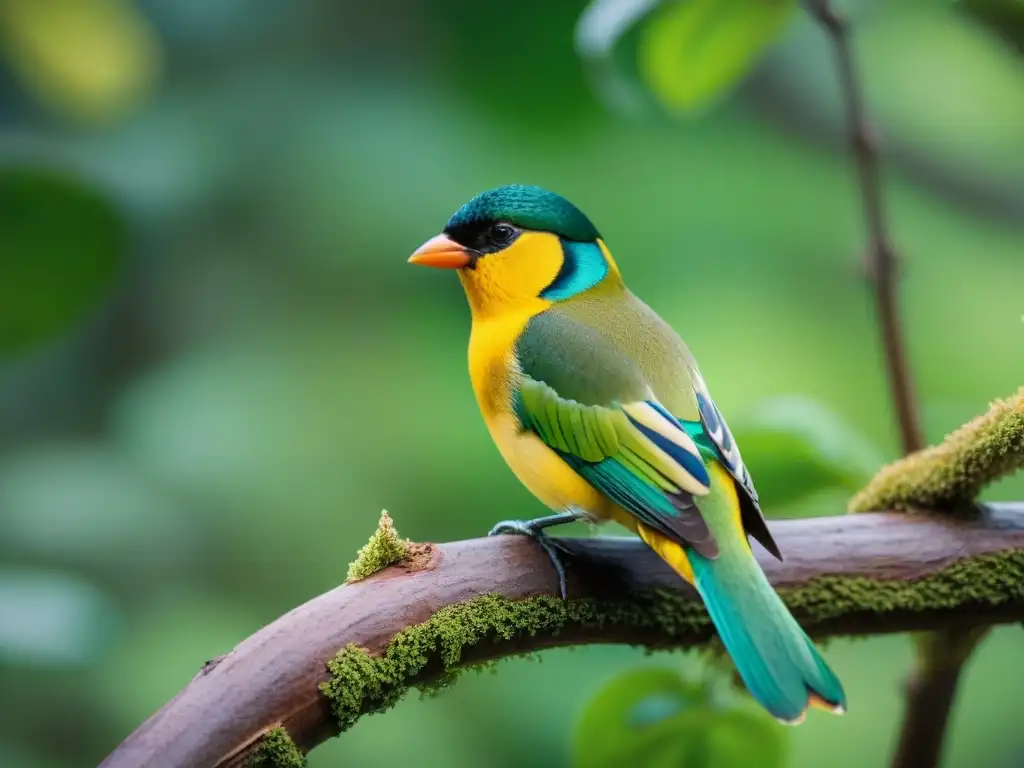 Detalle de un pájaro uruguayo vibrante en un bosque exuberante