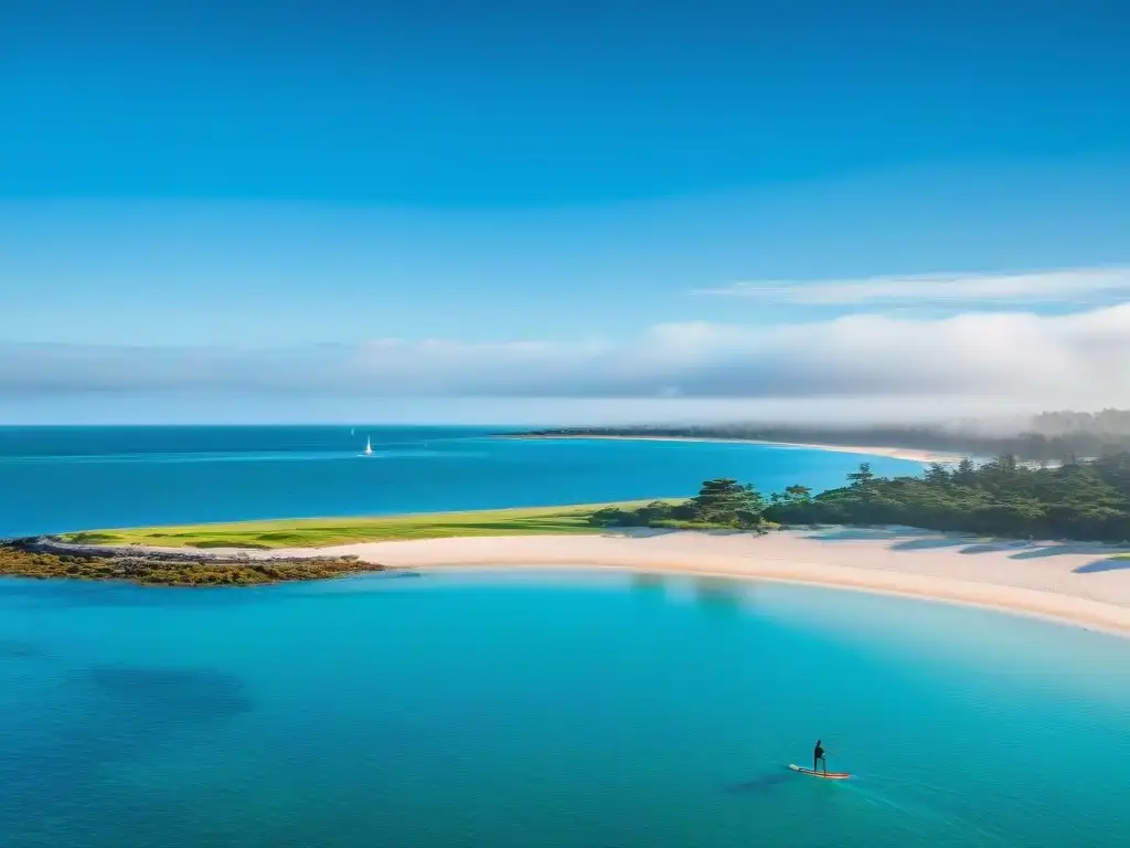 Un día perfecto para hacer paddleboarding en Uruguay: aguas turquesas, palmeras y un remador en Punta del Este