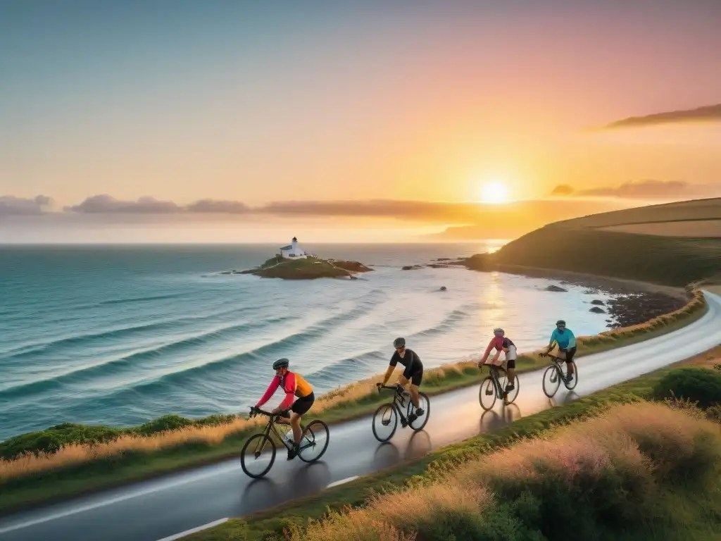 Un emocionante paseo en bicicleta por la costa de Uruguay al atardecer, seguido de una deliciosa cena en un restaurante tradicional