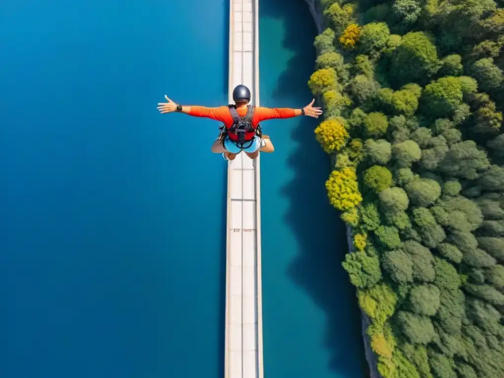 Emocionante salto de puenting en Uruguay, con cielo azul de fondo