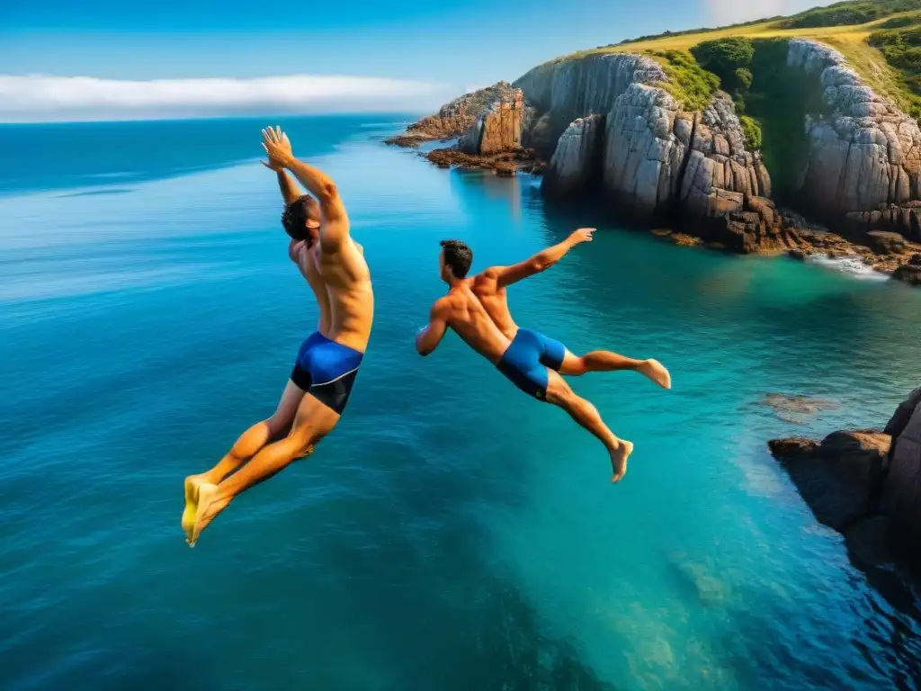 Emocionante salto de cliff divers en Punta Ballena, Uruguay