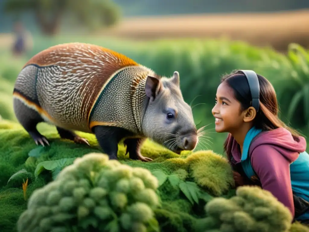 Encuentro mágico de niños con la fauna local de Uruguay en un escenario exuberante