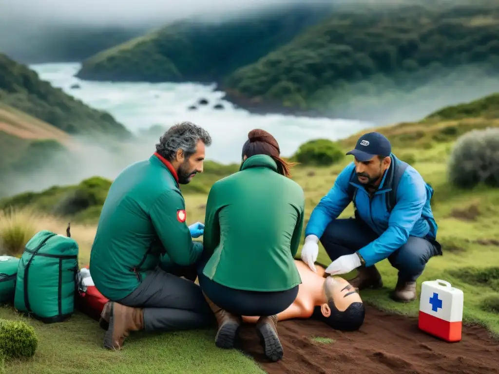 Un equipo diverso practica técnicas de primeros auxilios en clima extremo en Uruguay