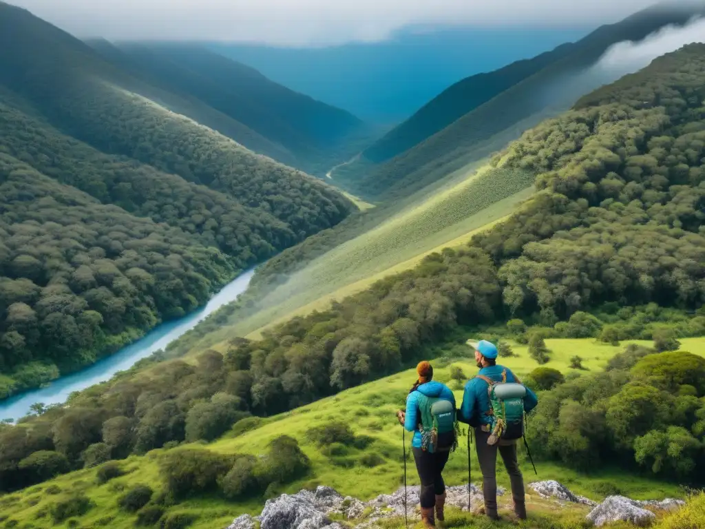 Un equipo de senderistas en Valle de Lunarejo ajustando sus mochilas y preparándose para la expedición