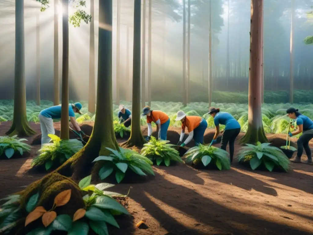 Un equipo de voluntarios planta árboles en un bosque de Uruguay