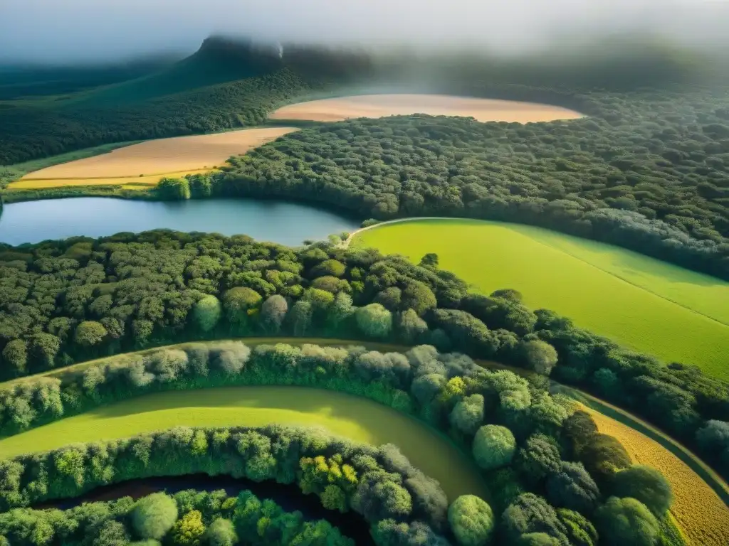 Escena serena de ecoturismo en Uruguay: Guía completa, con campamento en paisaje diverso y exuberante