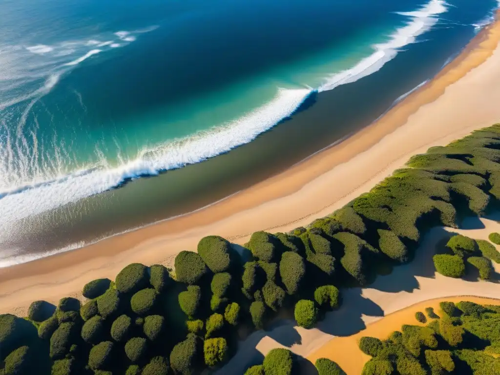 Espectacular costa uruguaya con aguas cristalinas del Atlántico y playas doradas al atardecer