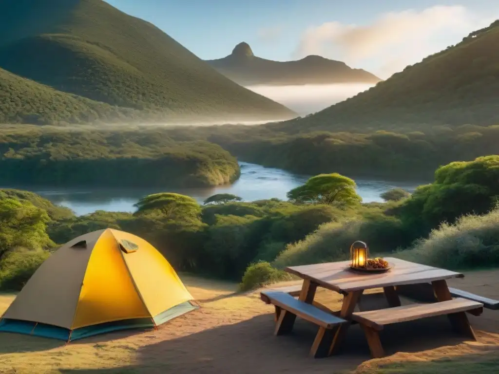 Espectacular amanecer en camping del Parque Nacional Aigua en Uruguay