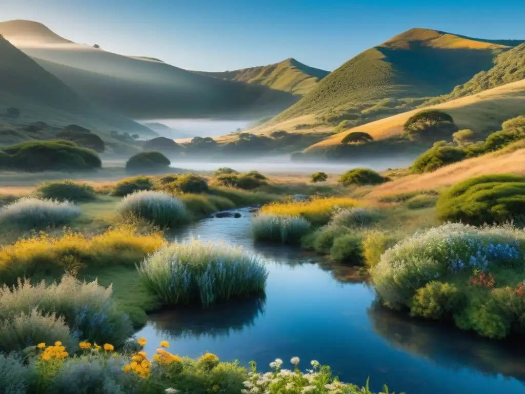 Espectacular amanecer en camping uruguayo, con flora silvestre y arroyo