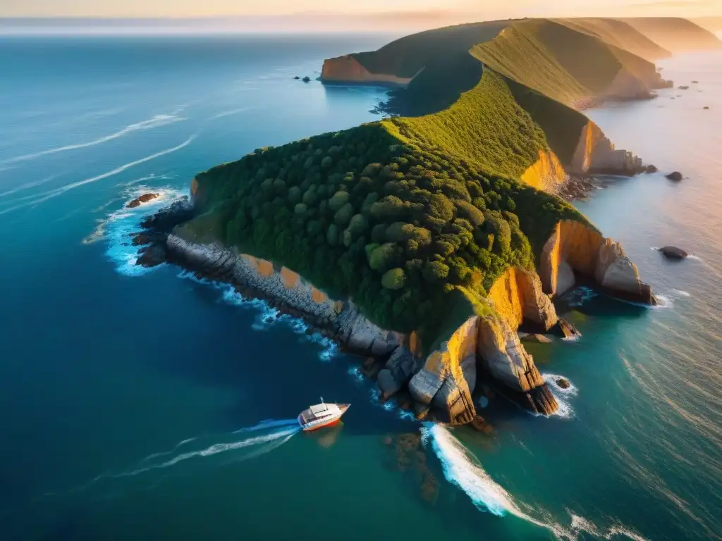 Espectacular atardecer sobre acantilados costeros en Punta Ballena, Uruguay