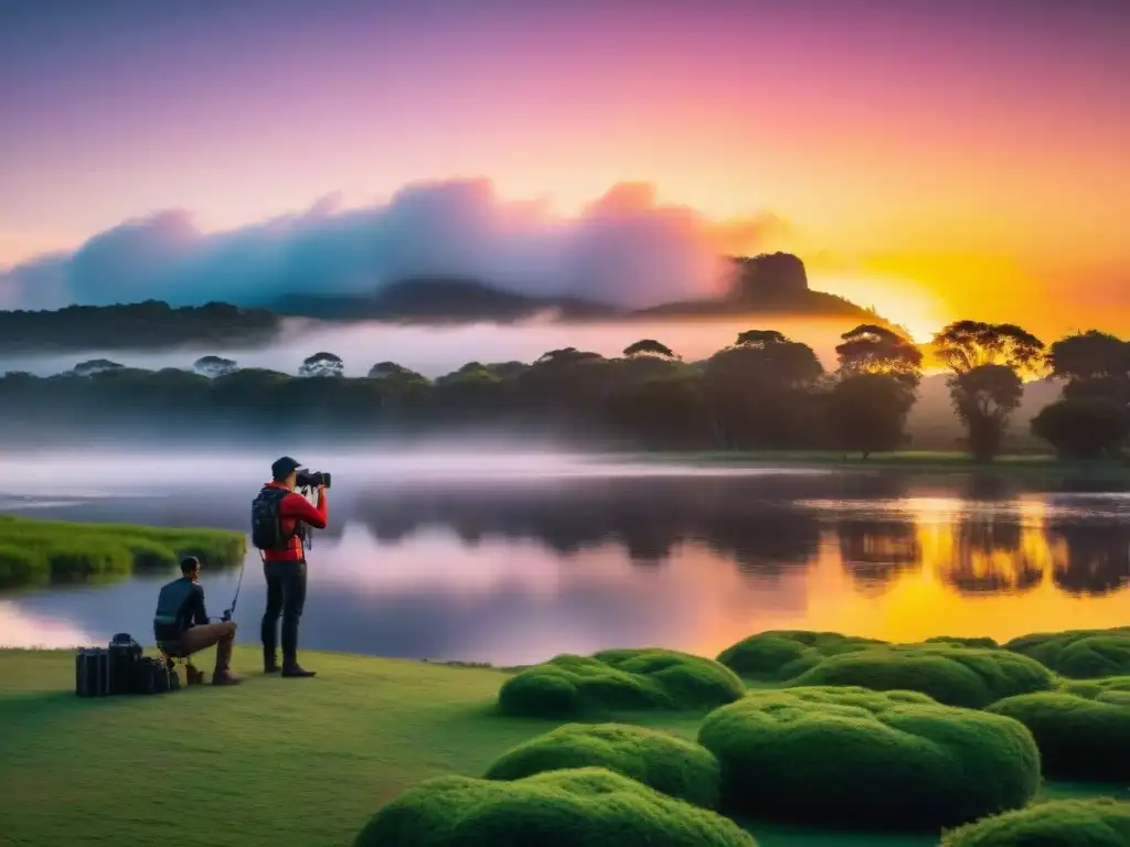 Un espectacular atardecer sobre un lago en Uruguay