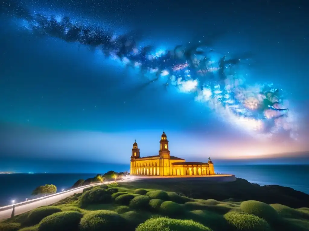 Observar estrellas en el cielo de Uruguay mientras la Vía Láctea brilla sobre el Palacio Salvo