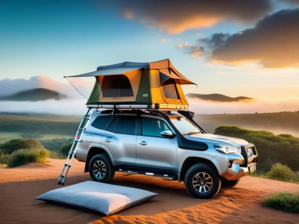 Experiencia de camping única con tienda de techo en Uruguay al atardecer