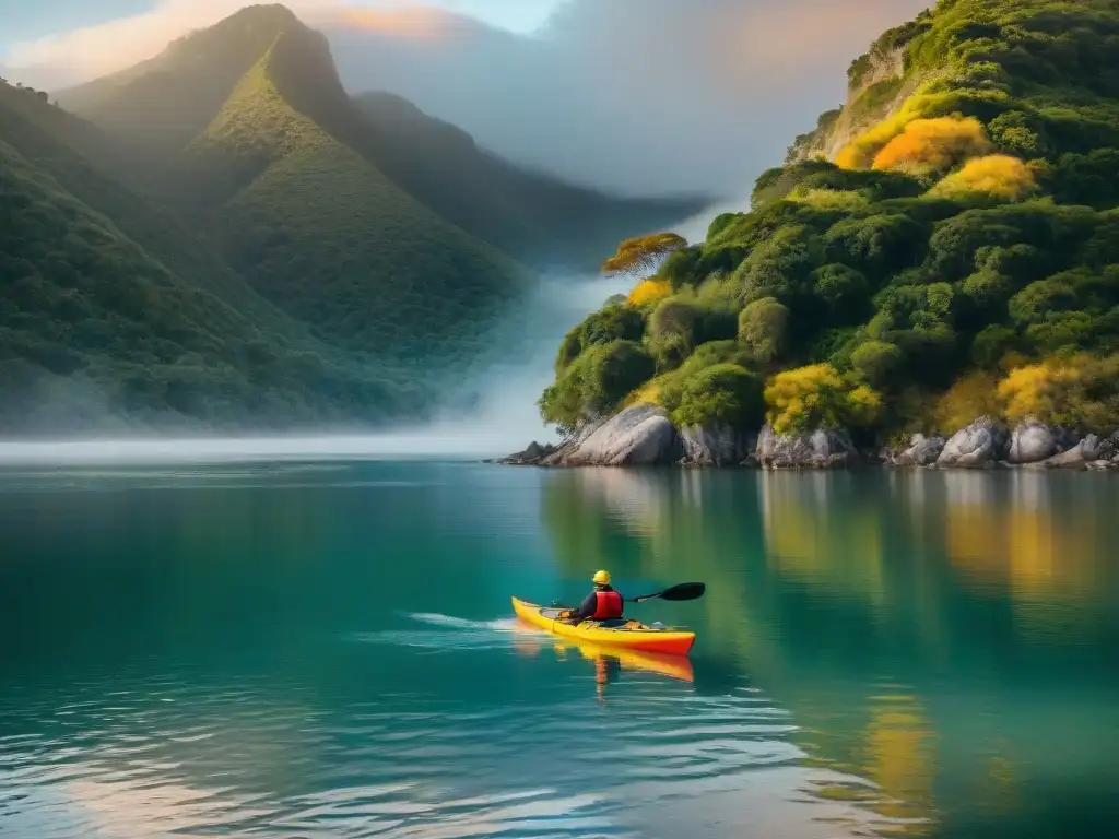 Experimentados kayakers disfrutan el atardecer en Laguna Garzón