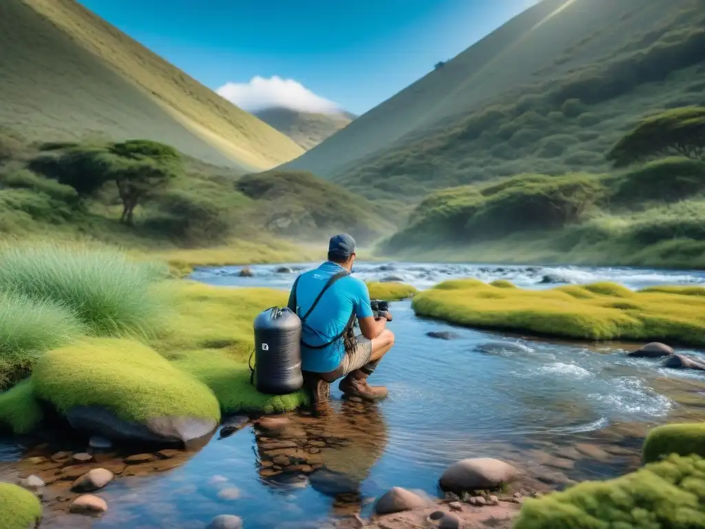 Explorador purifica agua en arroyo de Uruguay con sistema portátil