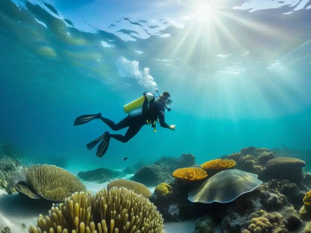 Explorador observa fauna acuática en campamento submarino en Uruguay