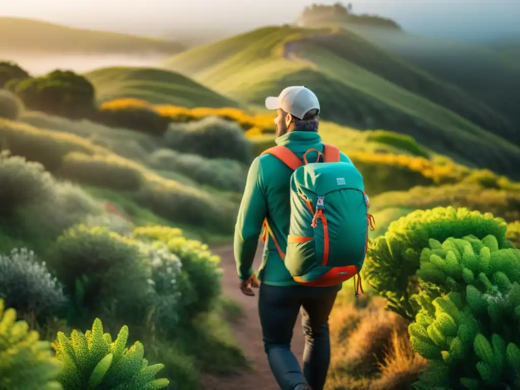 Explorador con la mejor mochila técnica y soporte lumbar en sendero de Uruguay