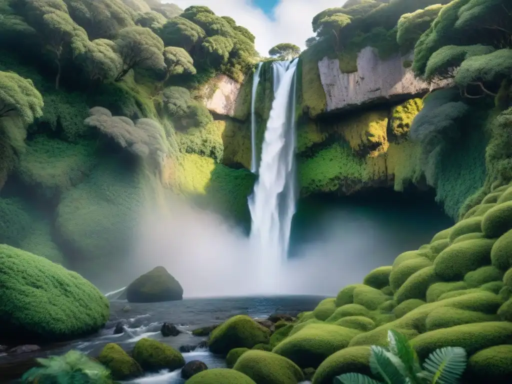 Descubre la exuberante naturaleza de la Reserva Natural Valle del Lunarejo en Uruguay, con aves coloridas en ramas, cascada y sendero