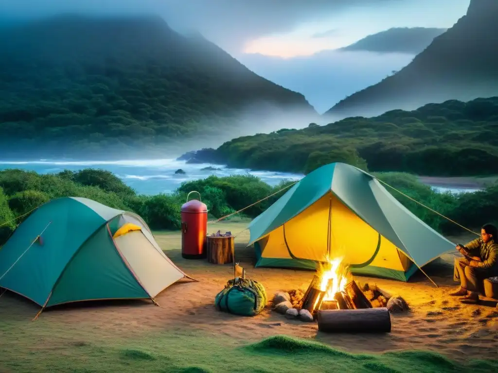 Familia uruguaya disfrutando de un campamento en el Parque Nacional de Fortaleza de Santa Teresa