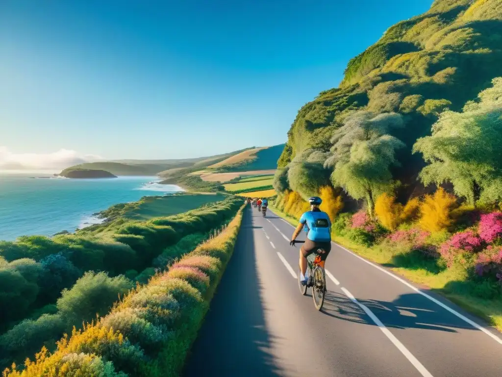 Una familia disfruta de un paseo en bicicleta por una ruta costera en Uruguay