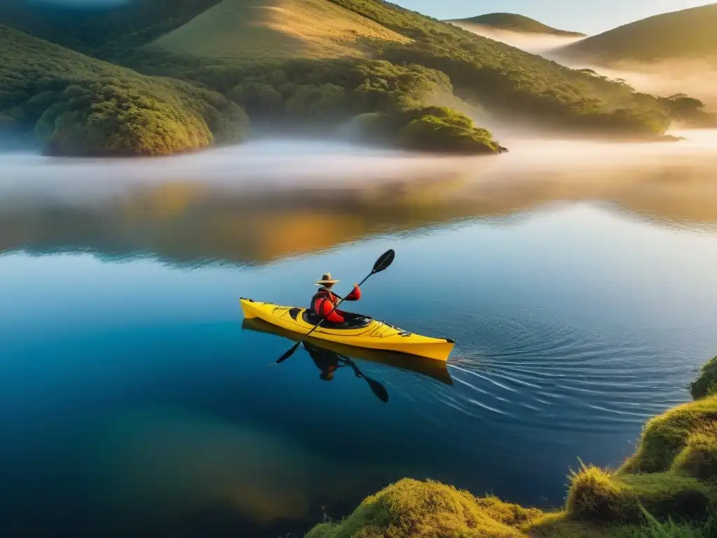 Una familia rema en kayak por el río Negro al atardecer en Uruguay