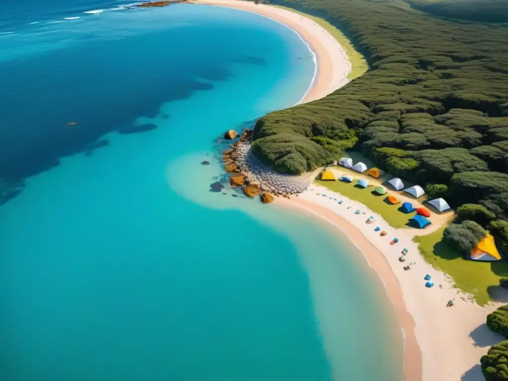 Familias disfrutan de camping en la playa de Uruguay, siguiendo consejos seguridad camping playa Uruguay