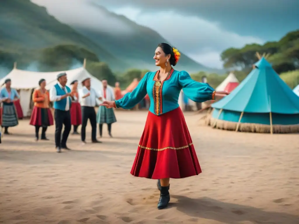 Fiesta folclórica en camping uruguayo, muestra de intercambio cultural y unión comunitaria