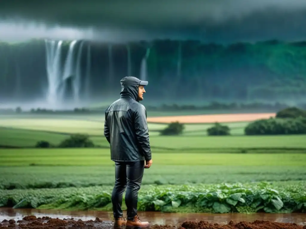 Fotógrafo profesional bajo la lluvia en Uruguay capturando la esencia del país