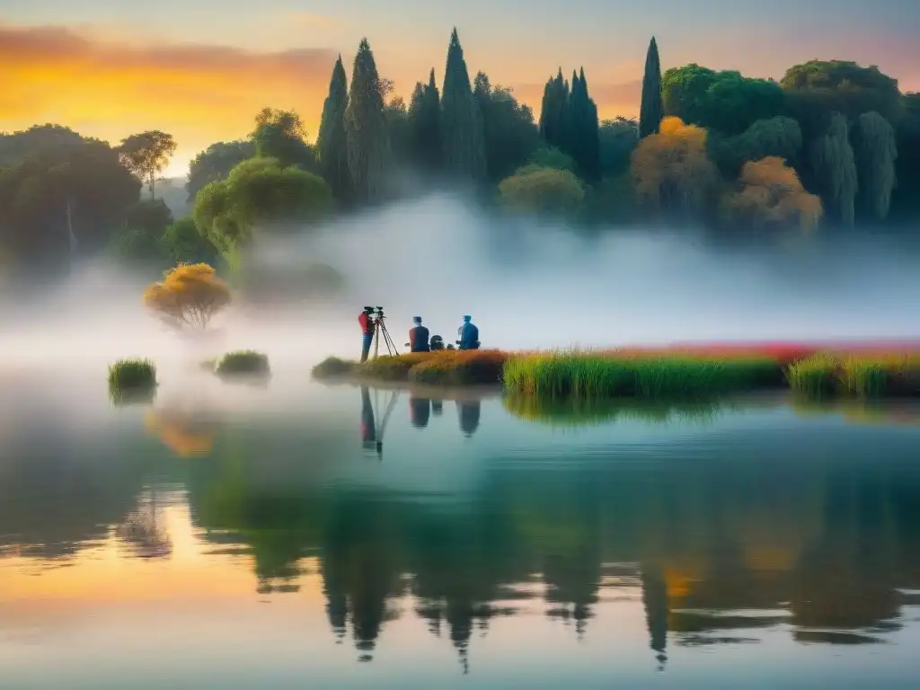 Fotógrafos capturan la belleza del atardecer en lago uruguayo