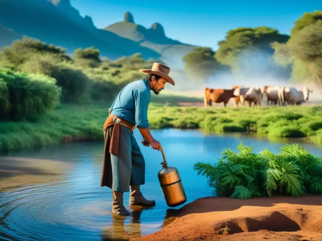 Un gaucho uruguayo purifica agua con técnicas tradicionales en la naturaleza