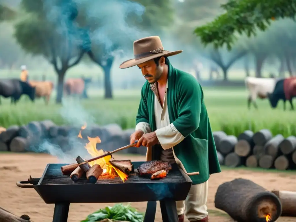 Un gaucho uruguayo preparando un asado en el Parque Nacional Santa Teresa, rodeado de naturaleza y tradición