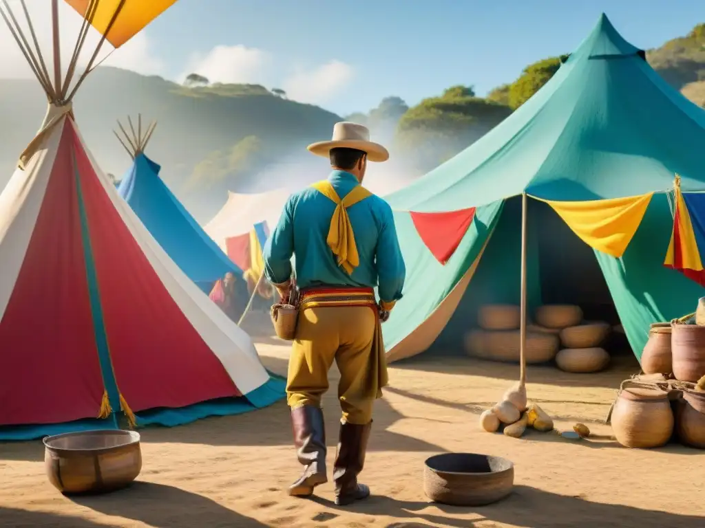 Un gaucho uruguayo prepara su campamento en la Fiesta de la Patria Gaucha