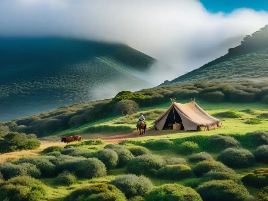 Un gaucho uruguayo construyendo refugio en la naturaleza