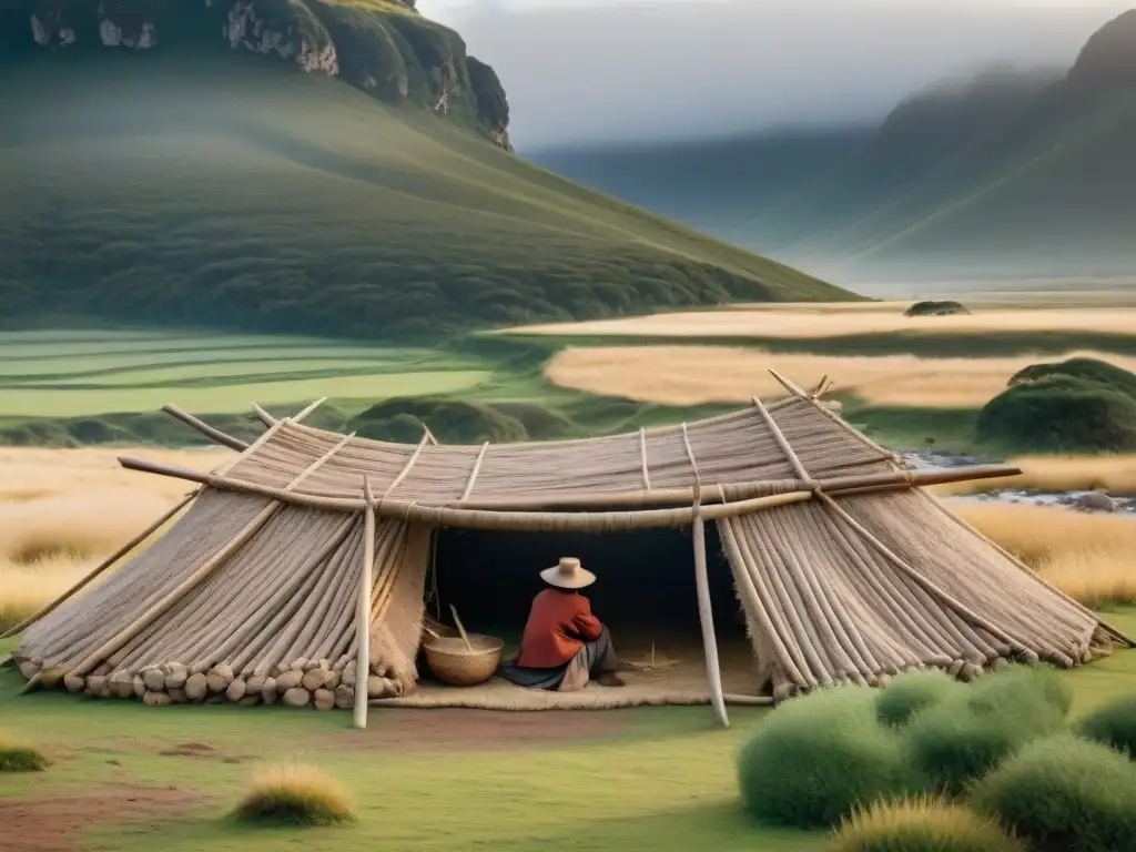 Un gaucho uruguayo construye refugio con técnicas de camping tradicionales en la naturaleza