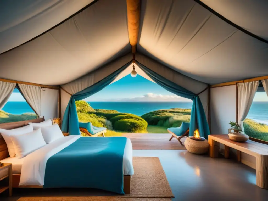 Glamping en la costa de Uruguay: tienda de lujo entre exuberante naturaleza y vista al mar, paraíso de tranquilidad y belleza