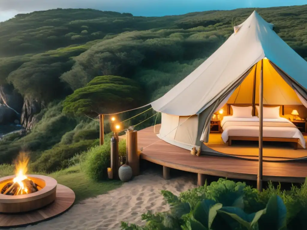 Glamping en Uruguay: tienda lujosa entre naturaleza exuberante en la costa, fusión de confort y belleza natural