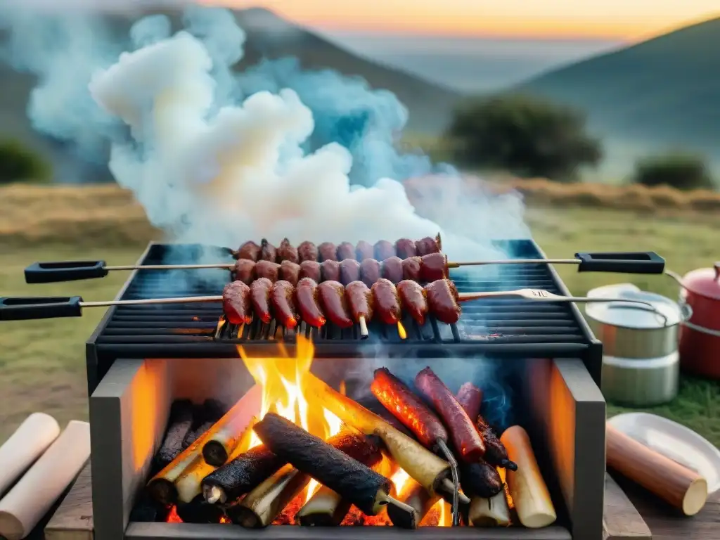 Grupo de campistas preparando un asado uruguayo en un camping