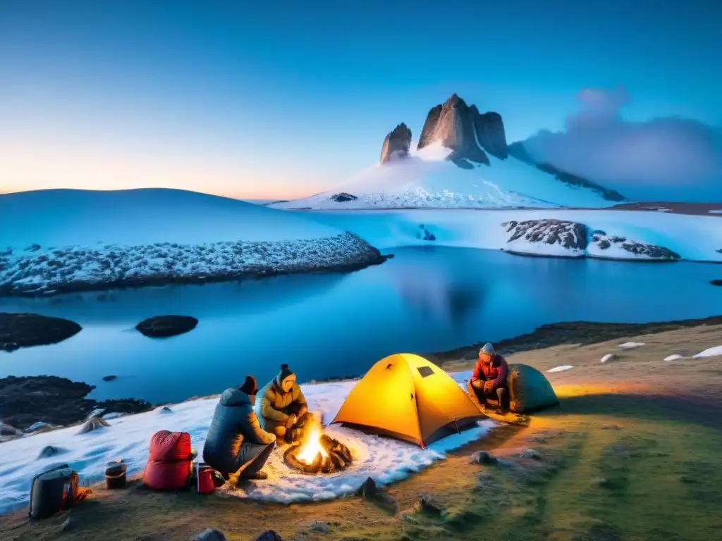 Un grupo de campistas experimentados monta un campamento invernal en Uruguay, creando un ambiente de aventura y camaradería