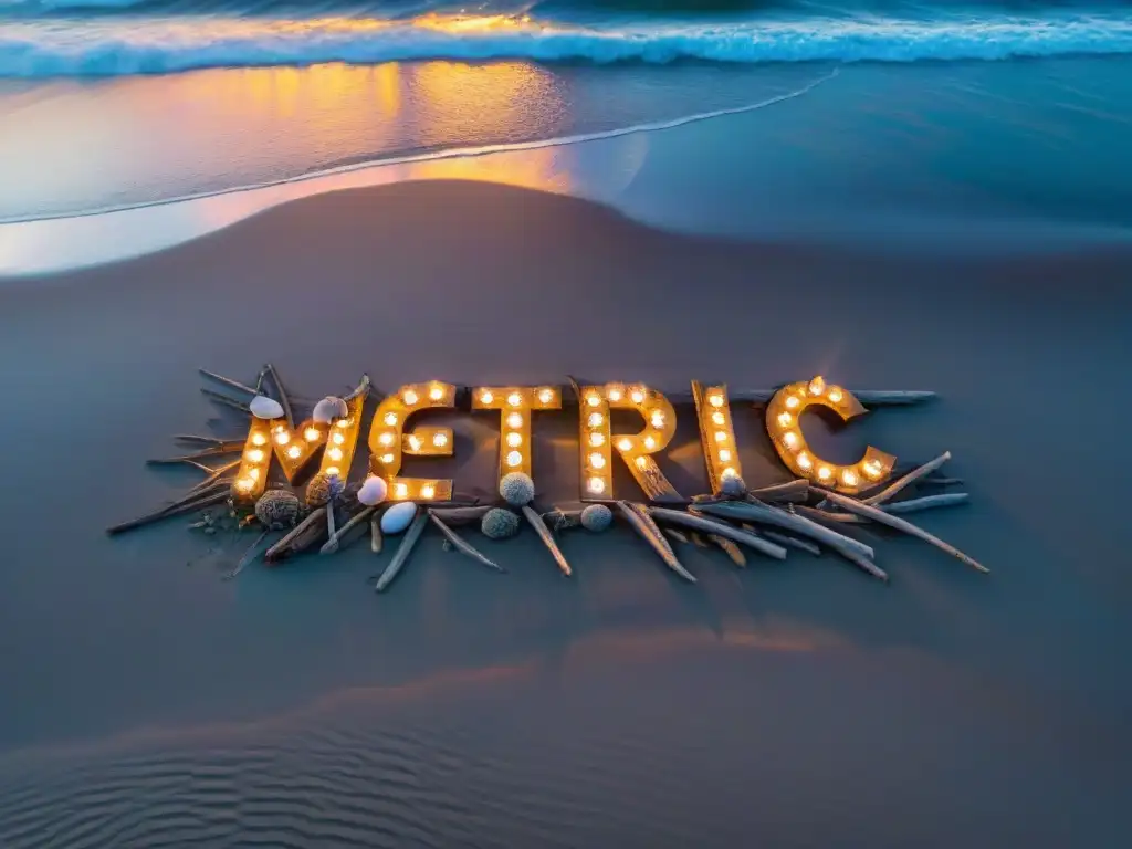 Un grupo de campistas crea una gran señal de socorro en la playa al atardecer en Uruguay