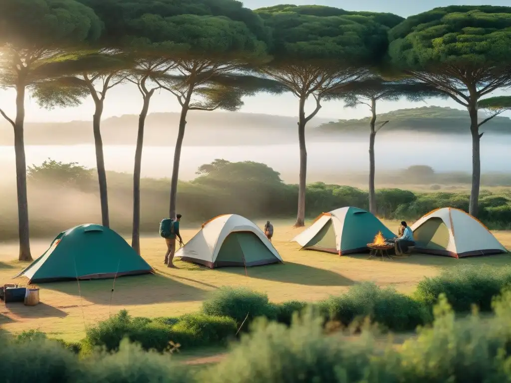 Grupo de campistas disfrutando de la naturaleza en un camping pintoresco en Uruguay