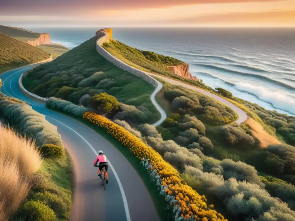 Un grupo de ciclistas recorre la impresionante costa de Uruguay, rodeados de bellos paisajes naturales